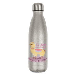 Glitzerflasche Silber - Ein Alpaka am Morgen vertreibt Kummer und Sorgen