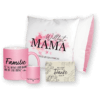 Muttertags-Special-Set Personalisiert. Kissen, Tasse und Grußkarte